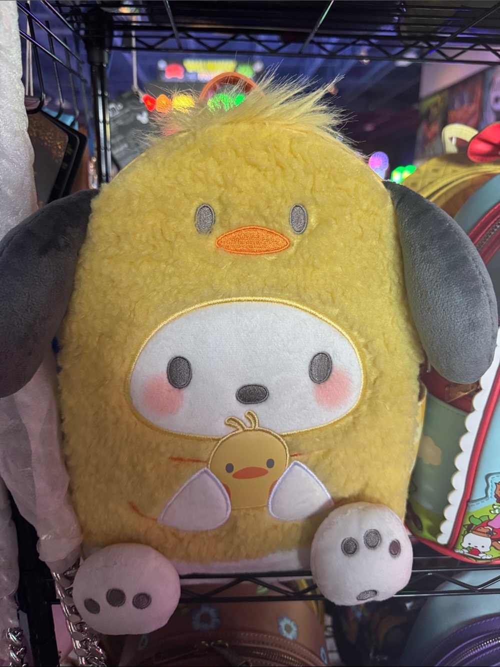 Loungefly Pochacco Yellow Plush Chick Character Backpack with Gray Ears
